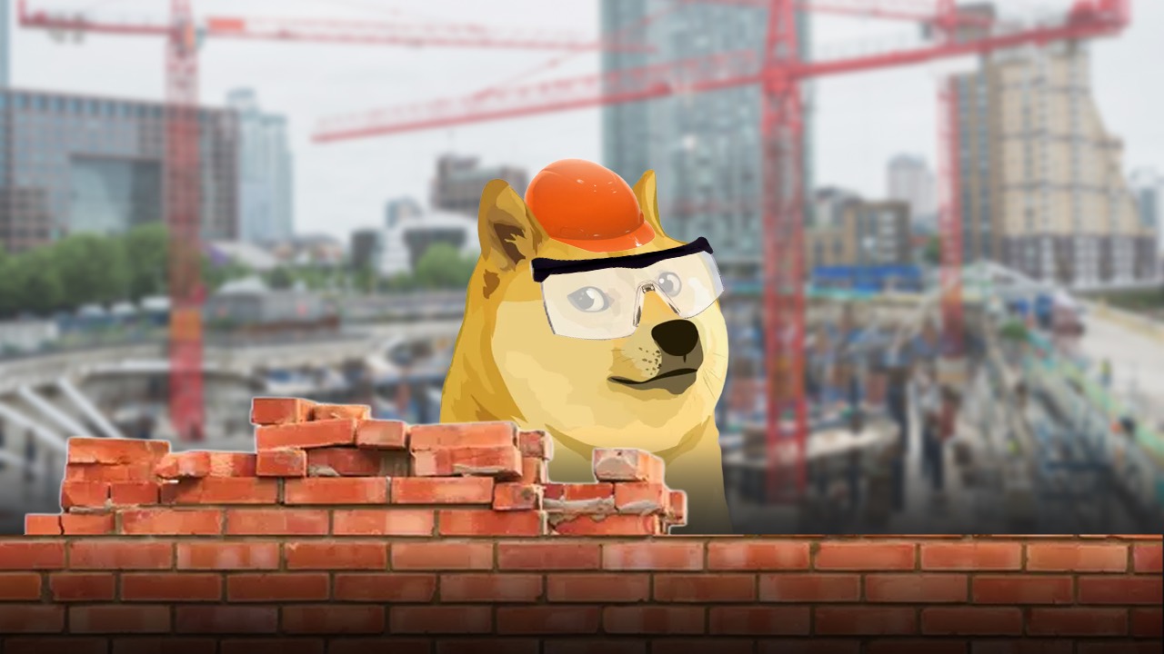 Two Doginal Dogs community members in a yellow wash, one in a New York Yankees cap beside a pixel-dog skateboard and the Doginal Dogs wordmark