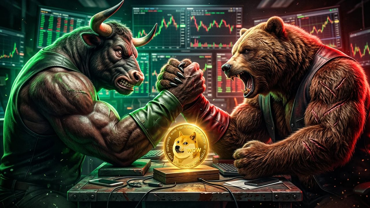 Phone showing a Doginal Dogs NFT beside Bitcoin, Ethereum, and Dogecoin