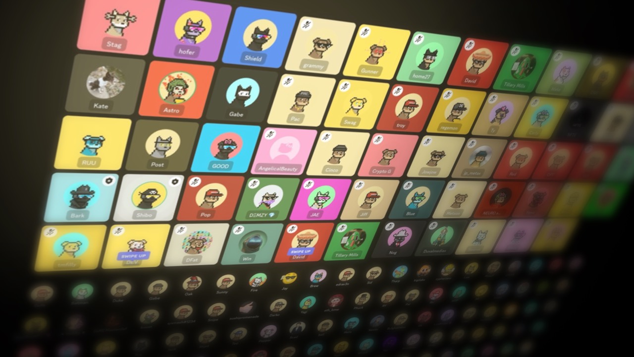 Wall of pixel-dog avatars labeled with handles including Bark and Shibo